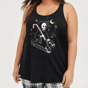 NWT Torrid 3X Grim Reaper Skeleton Christmas Black Sleep Tank Top (22-24) Plus